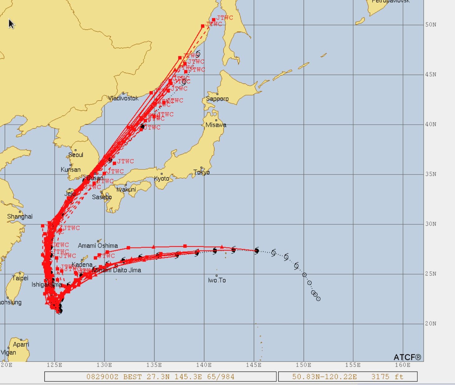 Various graphics showing the tracking of Typhoon Hinnamnor.