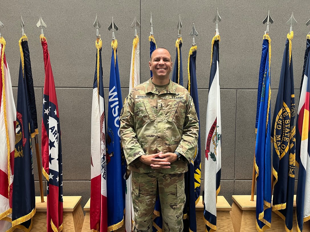 Chief Warrant Officer 4 Alfonso L. Hernandez, Property Book Officer, 85th U.S. Army Reserve Support Command, with direct support to 5th Armored Brigade, pauses for a photo at the 85th USARSC’s headquarters, September 21, 2022.