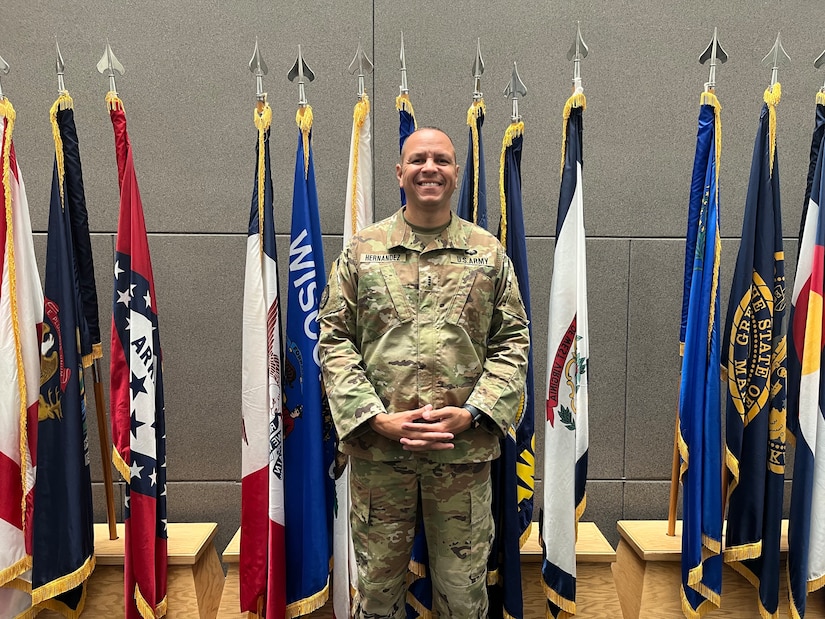 Chief Warrant Officer 4 Alfonso L. Hernandez, Property Book Officer, 85th U.S. Army Reserve Support Command, with direct support to 5th Armored Brigade, pauses for a photo at the 85th USARSC’s headquarters, September 21, 2022.