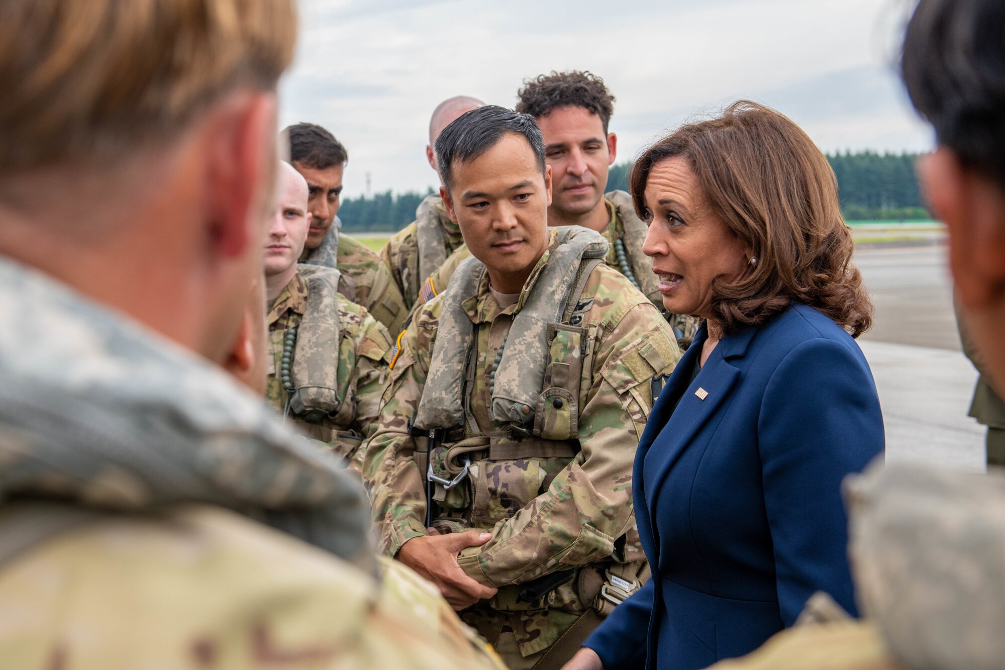 Vice President Harris speaks with troops