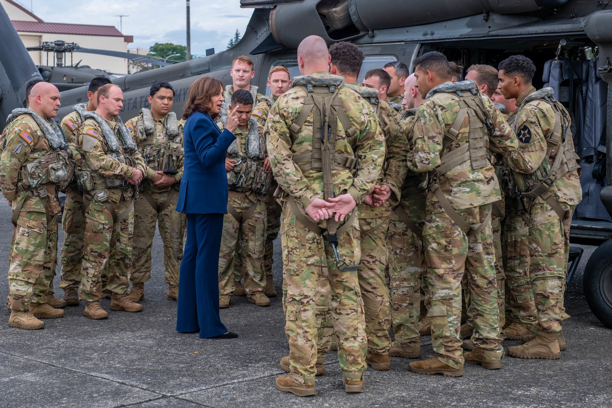 Vice President Harris speaks with troops