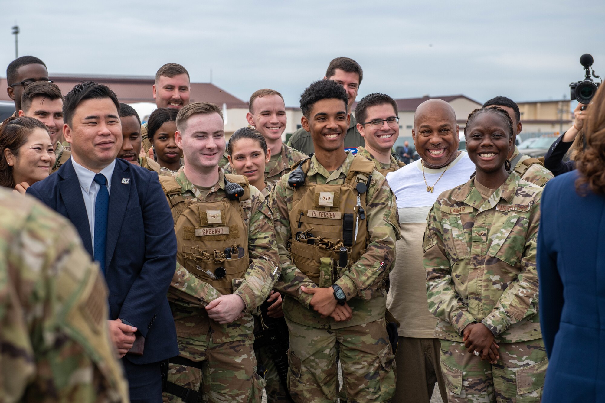 Troops smile at Vice President Harris