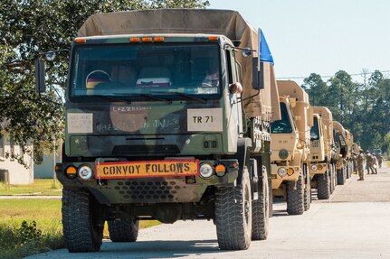Nearly 60 Louisiana National Guardsmen assigned to the 1087th Transportation Company, 165th Combat Sustainment and Support Brigade, 139th Regional Support Group,  prepare tactical vehicles to assist emergency operations in Florida after Hurricane Ian, Slidell, Louisiana, Sept. 29, 2022.