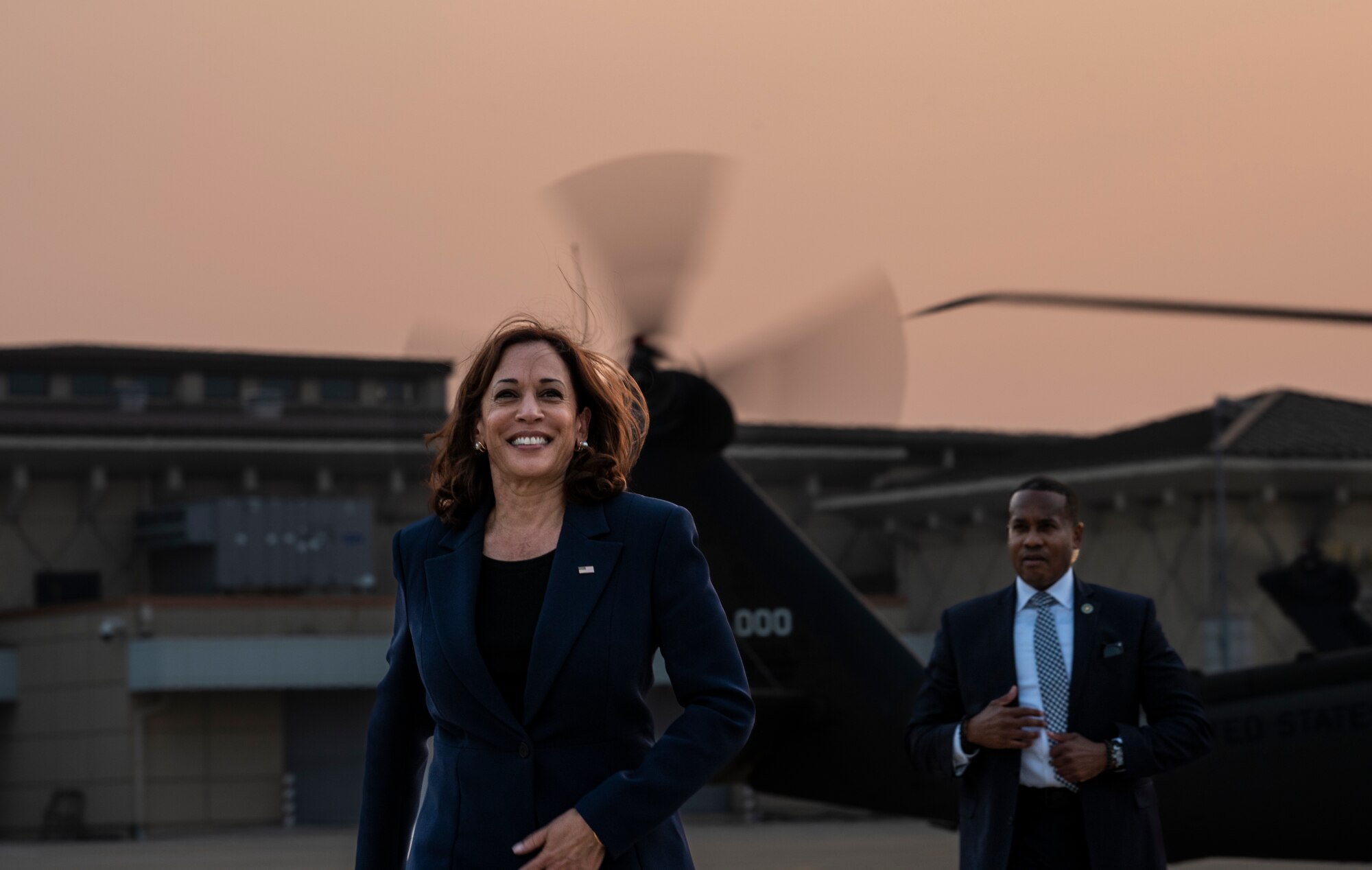 Vice President of the United States Kamala D. Harris arrives at Osan Air Base, Republic of Korea, aboard a U.S. Army Black Hawk helicopter, Sept. 29, 2022.