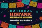 A graphic shows colorful decorations and the words "National Hispanic Heritage Month."
