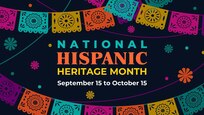 A graphic shows colorful decorations and the words "National Hispanic Heritage Month."