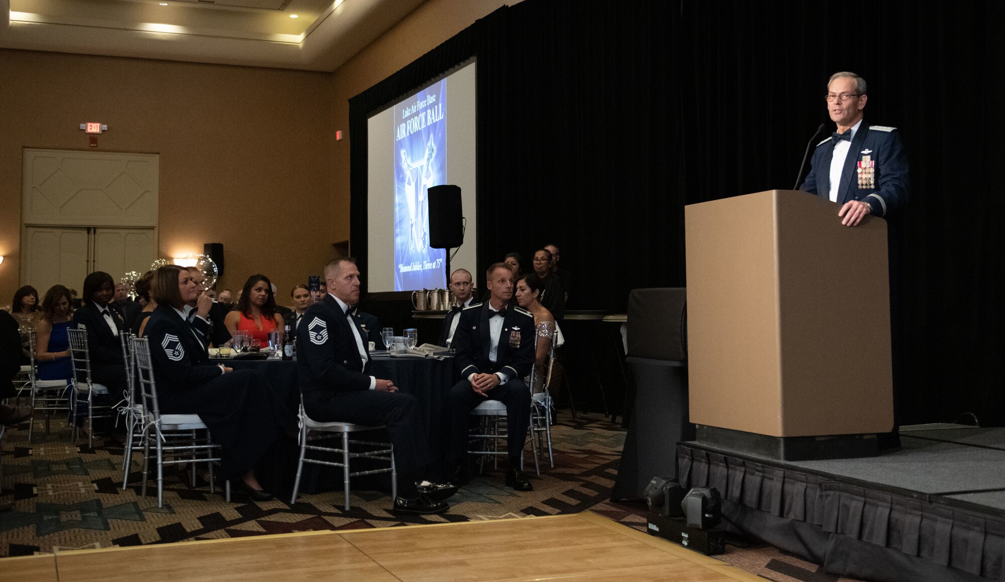 U.S. Air Force Gen. Ken Wilsbach, Pacific Air Forces commander, gives his remarks during the 75th Air Force Ball at the Wigwam Resort near Luke Air Force Base, Arizona on Sept. 24, 2022.