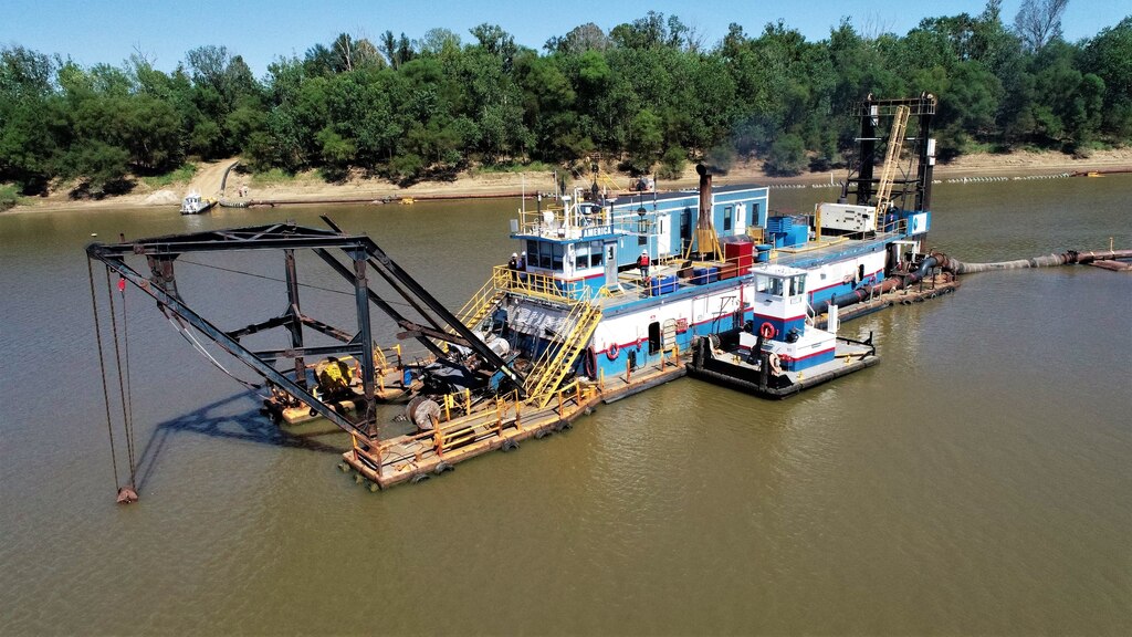The dredging vessel Ranger dredges on the Black Warrior-Tombigbee River south of the Coffeeville Lock in Alabama, Sept. 23, 2022. The U.S. Army Corps of Engineers, Mobile District is performing its annual dredging of the BWT and Alabama River to ensure safe navigation along both waterways.