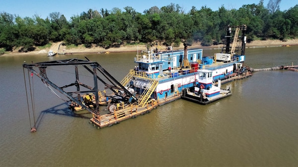 The dredging vessel Ranger dredges on the Black Warrior-Tombigbee River south of the Coffeeville Lock in Alabama, Sept. 23, 2022. The U.S. Army Corps of Engineers, Mobile District is performing its annual dredging of the BWT and Alabama River to ensure safe navigation along both waterways.