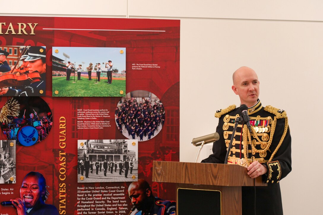 A display recognizing the history and contributions of musicians in the United States military was officially unveiled at the Pentagon on Sept. 30, 2022. During the ceremony, directors from the premiere military bands gave remarks about the importance of music in their respective services and as an important facet of the American identity and diplomacy. The event was appropriately supported by a joint service brass quintet which performed "America the Beautiful" and the Armed Forces Medley.