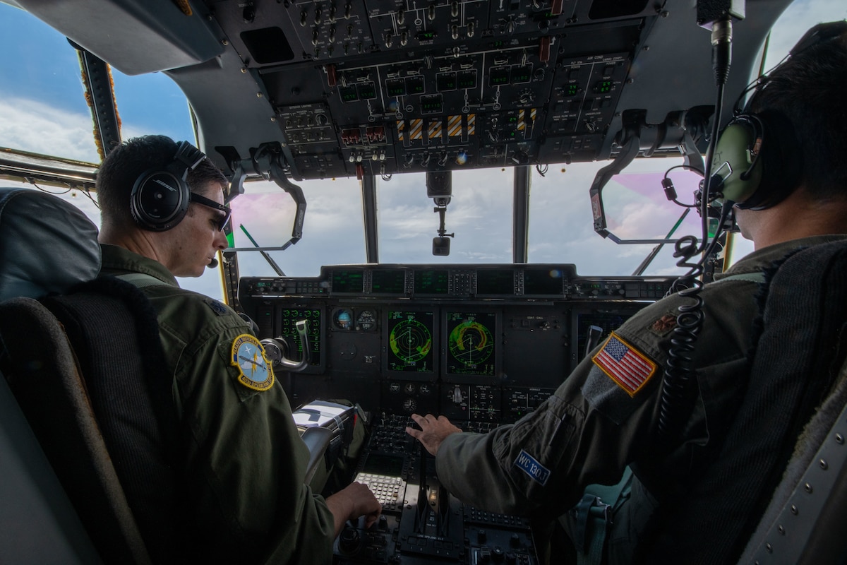 Pilots flying a WC-130J into Hurricane Ian