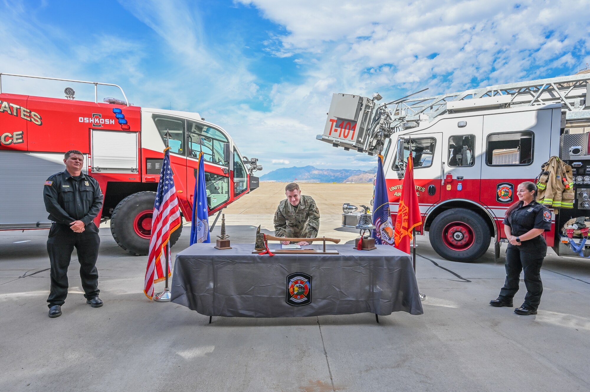 Col. Jeffrey Holland, 75th Air Base Wing commander, signs the proclamation Sept. 29, 2022, designating Oct. 9-15 as Fire Prevention Week at Hill Air Force Base, Utah.