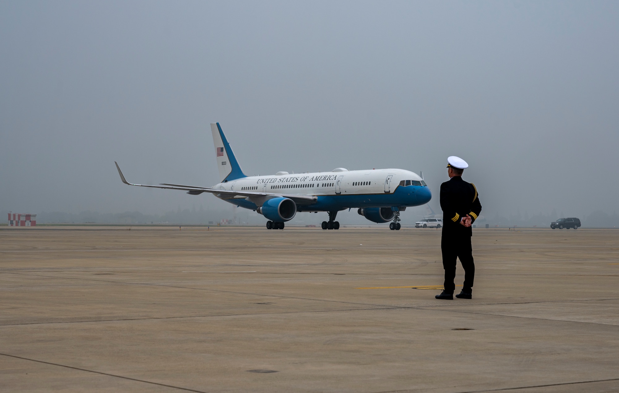 Air Force Two taxis on the runway after landing at Osan Air Base, Republic of Korea, Sept. 29, 2022.