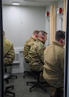 Airmen with the 104th Fighter Wing complete audiogram testing during the annual Periodic Health Assessments at Barnes Air national Guard Base, Mass., March 4, 2023. Testing hearing sensitivity with various pitches and frequencies verifies individual protective hearing equipment, such as ear plugs and earmuffs, is effectively preventing hearing damage in members who are often exposed to loud noise within their career fields. (U.S. Air National Guard Photo by Staff Sgt. Sarah Stec)
