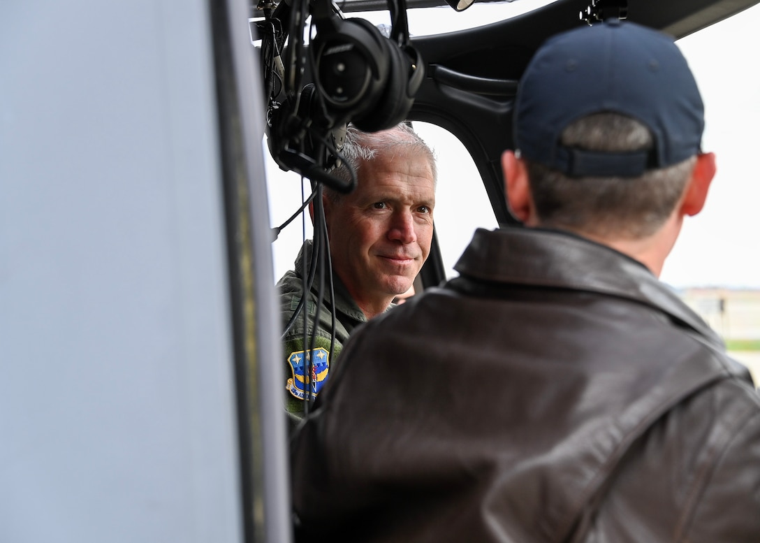 U.S. Air Force Maj. Gen. Joel Jackson, Air Force District of Washington commander, tours an MH-139 Grey Wolf helicopter at Joint Base Andrews, Md., March 28, 2023.