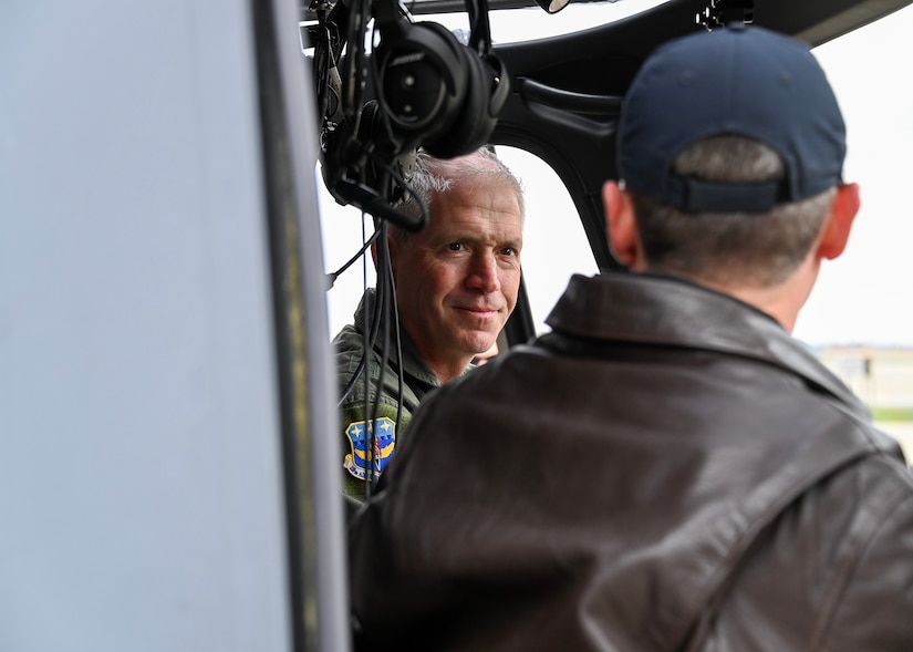 U.S. Air Force Maj. Gen. Joel Jackson, Air Force District of Washington commander, tours an MH-139 Grey Wolf helicopter at Joint Base Andrews, Md., March 28, 2023.