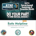 Grapgic of a flyer. 

April is Sexual Assault Awareness and Prevention (SAAPM) Month.  
Do your part to end Sexual Assault.

Safe Helpline: 24 Hour Sexual Assault Support
Call: 1-877-995-5247  Text: *55-247
Email/Online Chat: http://www.safehelpline.org