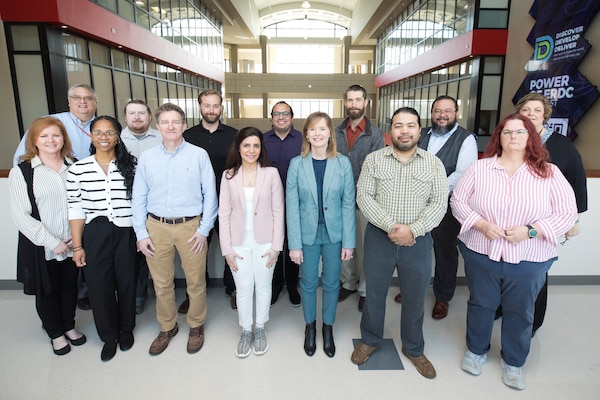 Twelve participants from across the U.S. Army Corps of Engineers were chosen for ERDC University, a six-month detail at the Engineer Research and Development Center. 
ERDC University orientation was held February 28-March 1 in Vicksburg, Mississippi. Participants included, front row from left, Director Rhonda Taylor, ERDC Office of Research and Technology Transfer (ORTT); Nakita Smith, Pittsburgh District reality specialist; Michael Deegan, USACE Institute for Water Resources social scientist; Zahraa Al Khafaji, Chicago District project engineer; ERDC Deputy Director Dr. Beth Fleming; Joe Hernandez, Sacramento District economist; and Canda Lorson, New Orleans District hydrologist. 
Leaders and participants in back row, from left, included Director Gary Anderton, Human Capital Office; Kyle Bayliff, Sacramento District chemist; Garrett Hall, Dalles Dam, Oregon mechanical engineer; Jose Paredez, Los Angeles District civil engineer; Kyle Tidwell, Portland District fish biologist; Luke Navarro, Nashville District natural resources specialist; and ERDC University Program Manager Antisa Webb, ORTT Technology, Knowledge and Outreach Division. (Not pictured, Michael Mansfield, Kansas City District hydrologist; Ian Markovich, Jacksonville District biologist.)