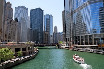 city image with canal and boat