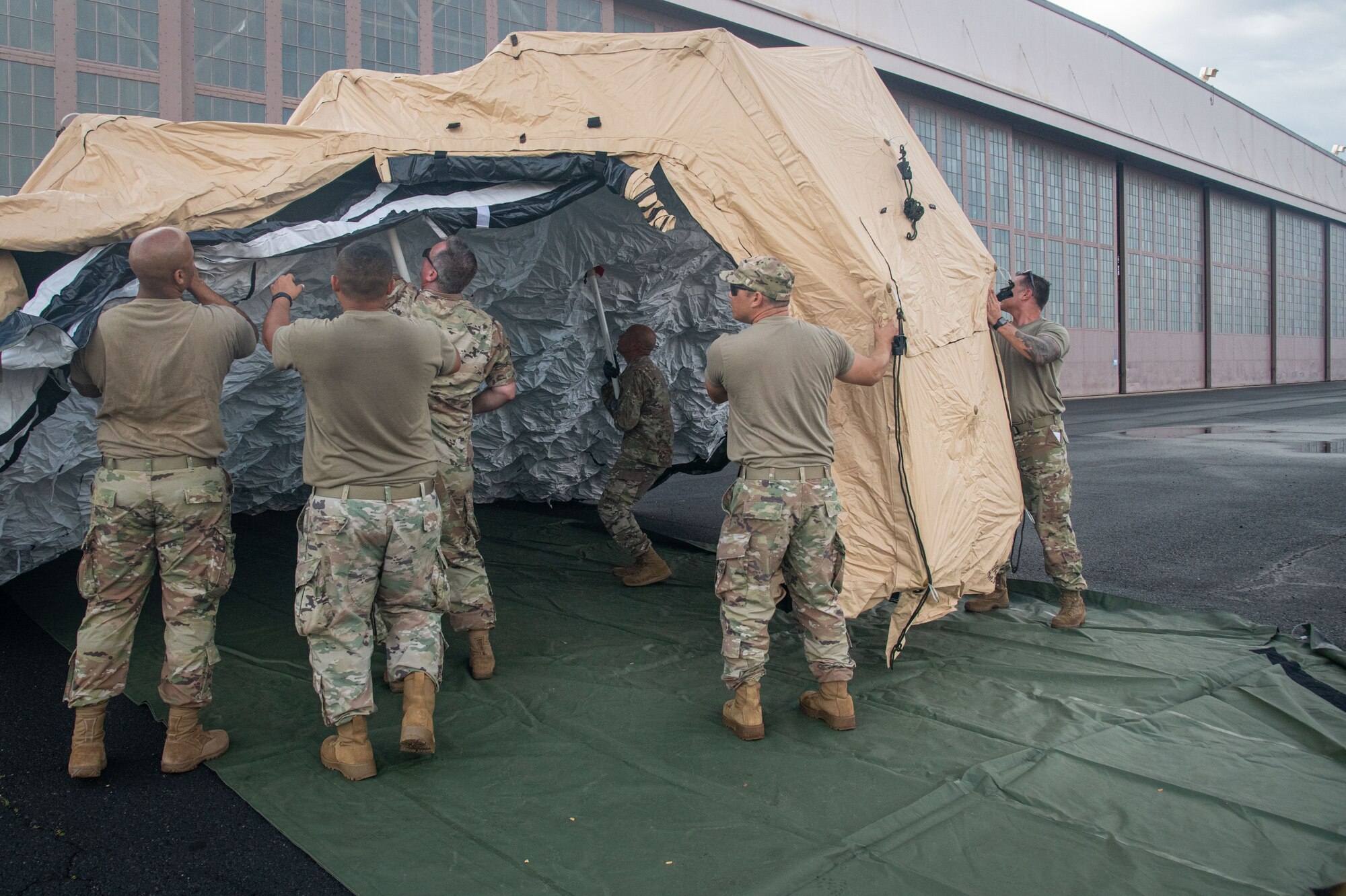 Setting up a tent