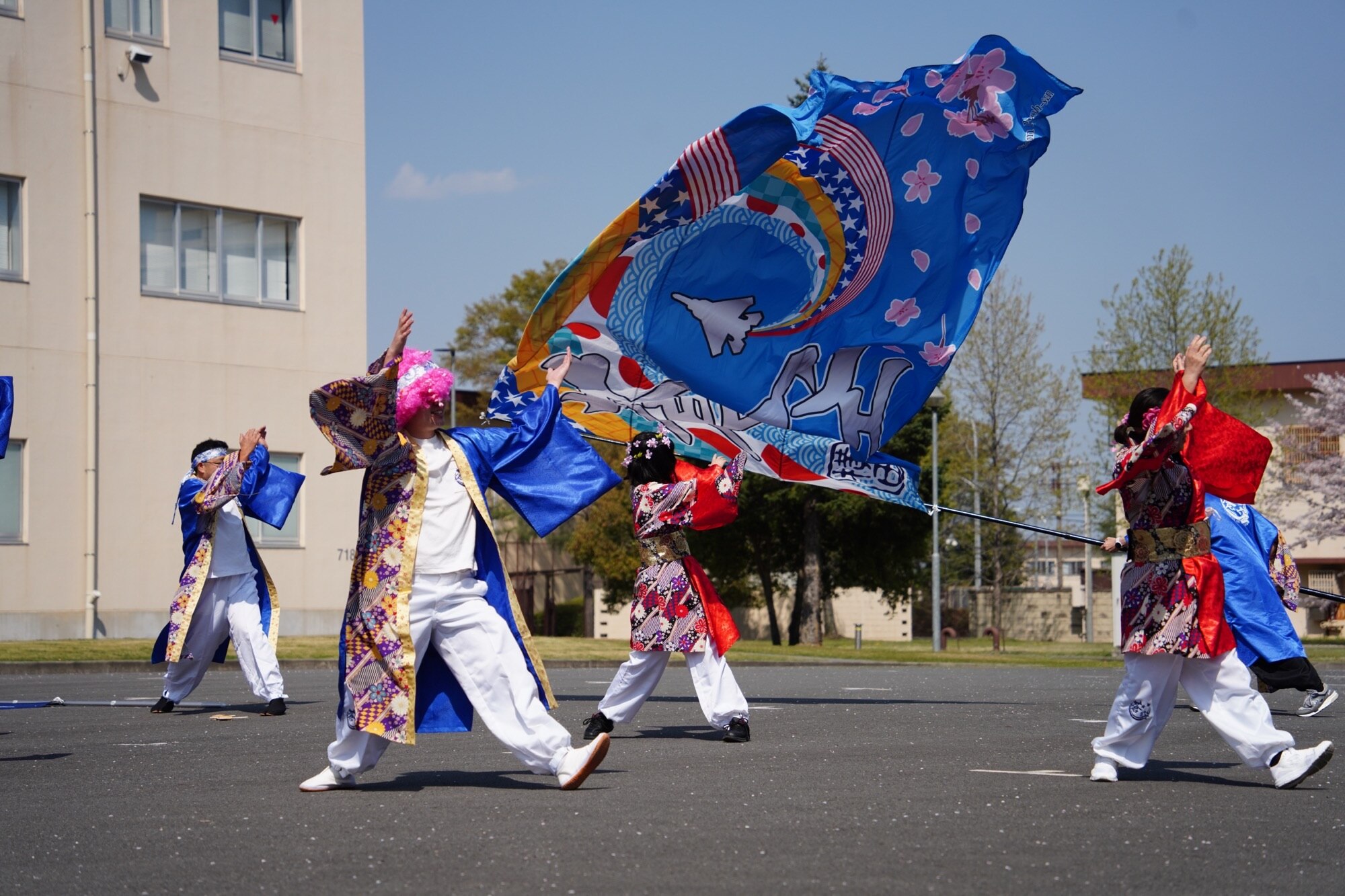 Members of the Japan Air Self-Defense Force Operations Support Wing perform multiple yosakoi dances for the JASDF OSW annual bilateral sakura viewing attendees on April 1, 2023, at Yokota Air Base, Japan.