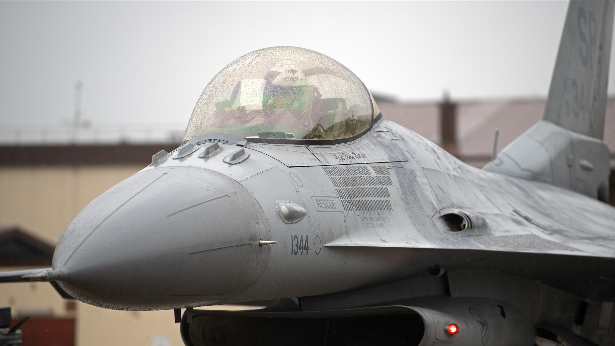 An F-16 waits to take off.