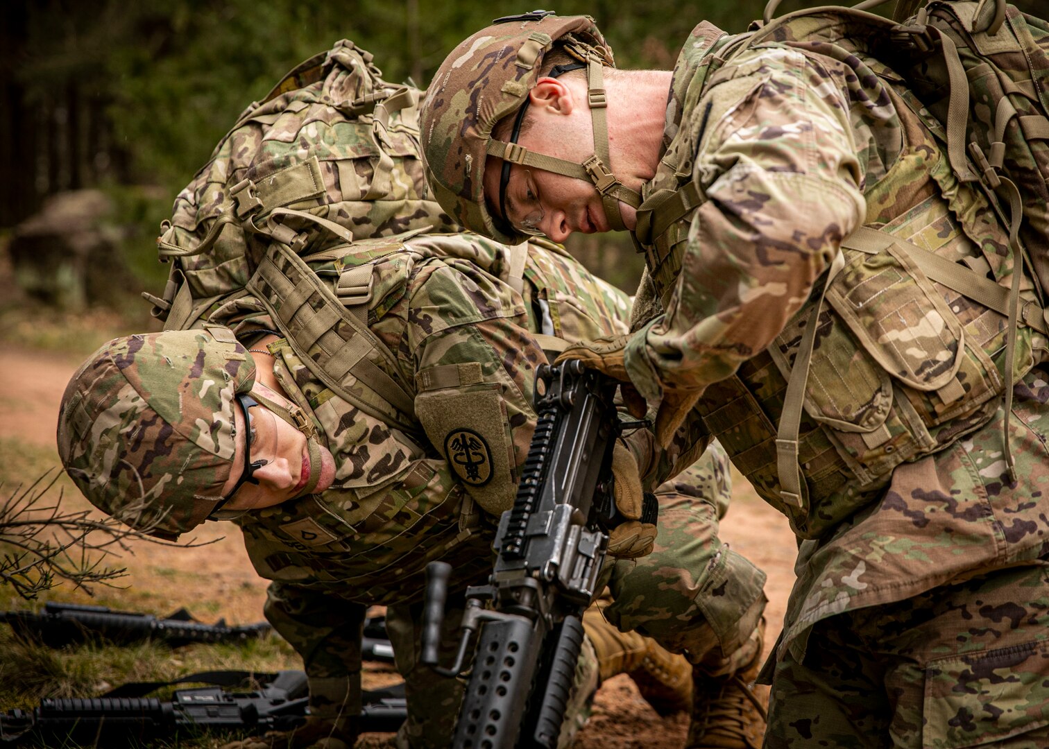 Soldiers compete in the 2023 Landstuhl Regional Medical Center Best Leader Competition, March 21. The competition tested over 20 Soldiers on Army warrior tasks and marksmanship drills, life-saving skills, military competence, and physical fitness.