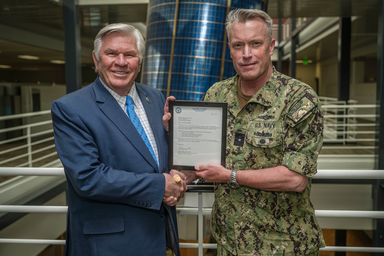 USSPACECOM presents AEE letter to National Cybersecurity Center