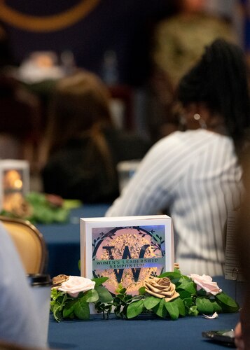 A photo of center piece at a symposium.