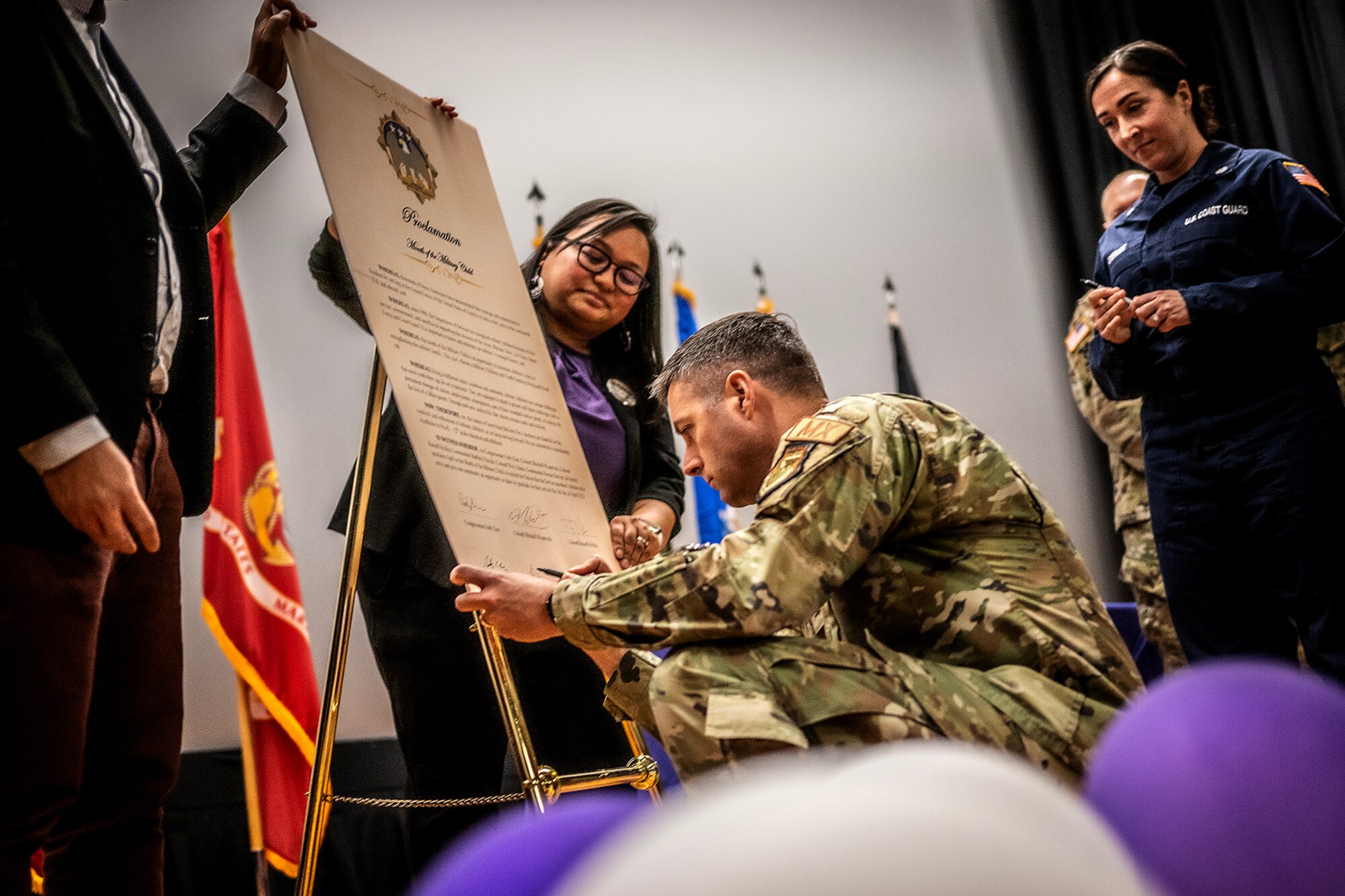 A photograph depicting a ceremony for the Month of the Military Child.