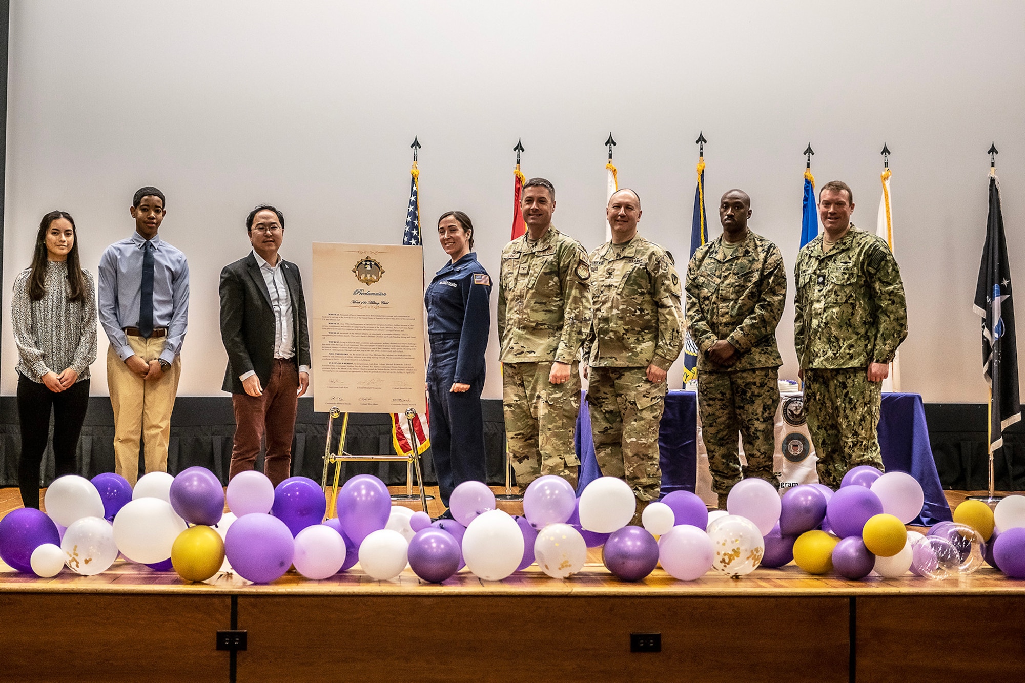 A photograph depicting a ceremony for the Month of the Military Child.