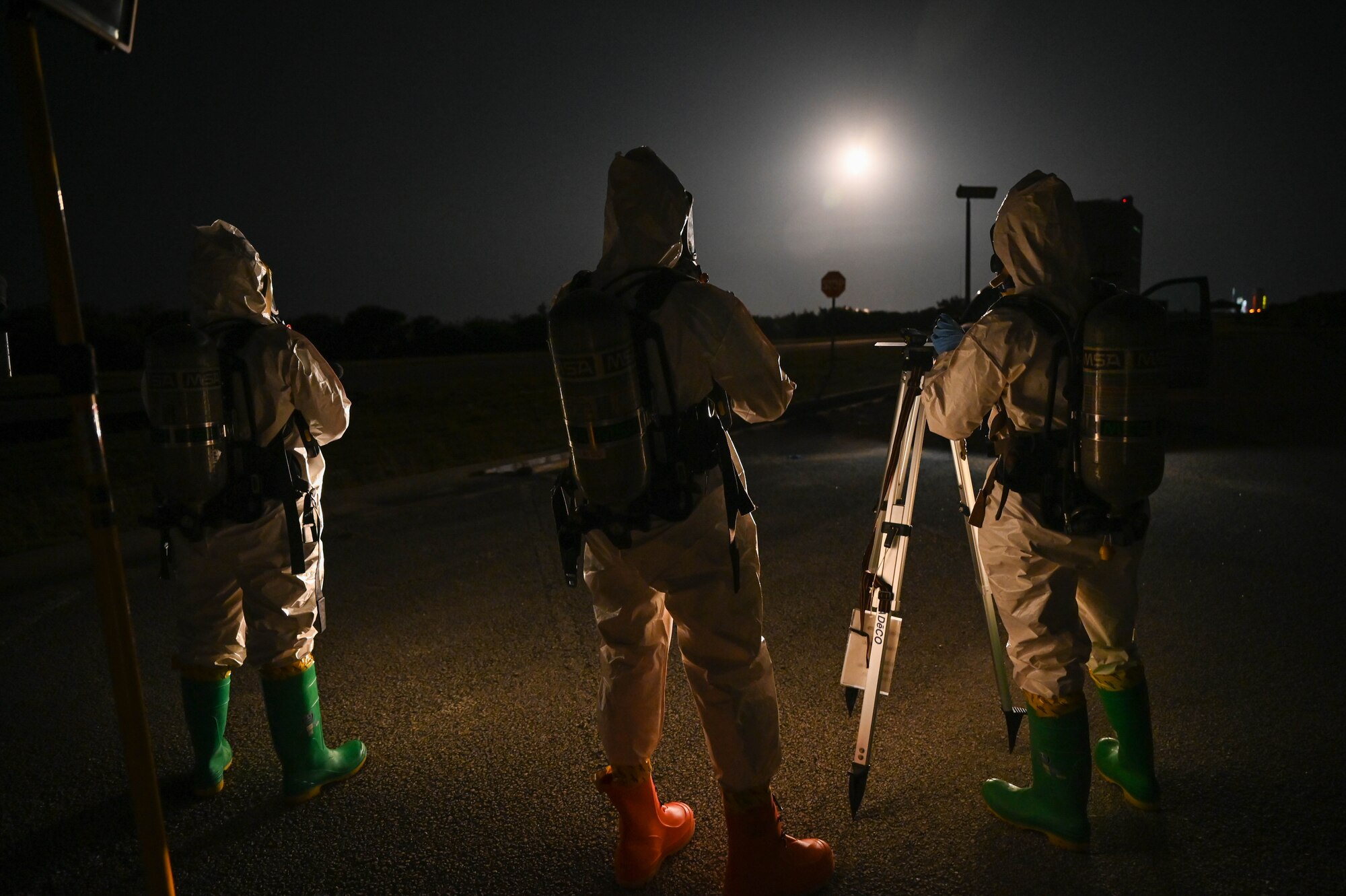 45th Operational Medical Readiness Squadron bioenvironmental monitors various hazards within the hazard zone of the Falcon 9 CRS-27 launch on March 14, 2023 at Cape Canaveral Space Force Station, Fla. Monitoring exposure to dangerous chemicals is crucial to determining future hazard zones. (U.S. Space Force photo by Senior Airman Samuel Becker)