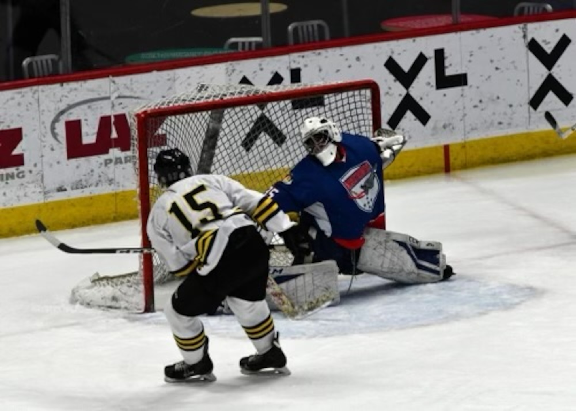 The 103rd Airlift Wing’s “Flying Yankees” hockey team, better known as the “Greatest Show On Ice”, started the season facing-off against the 104th Fighter Wing’s Barnestormers, February 18, 2023, at the XL Center in Hartford, Conn.