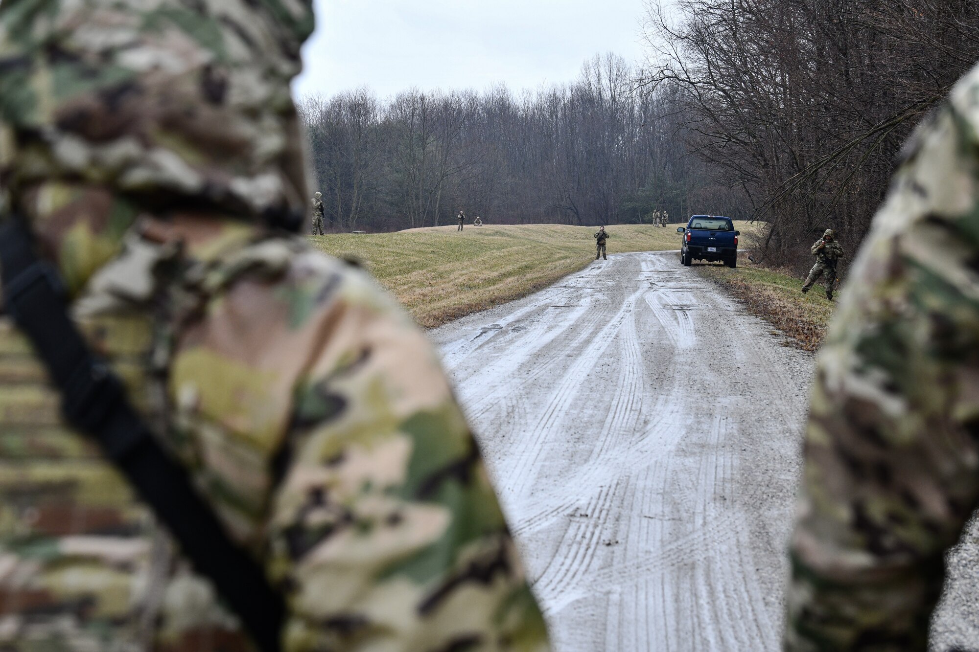 Reserve Citizen Airmen assigned to the 459th Security Forces Squadron, Joint Base Andrews, Maryland, practice range estimation on March 17, 2023, at Camp James A. Garfield Joint Military Training Center, Ohio.
