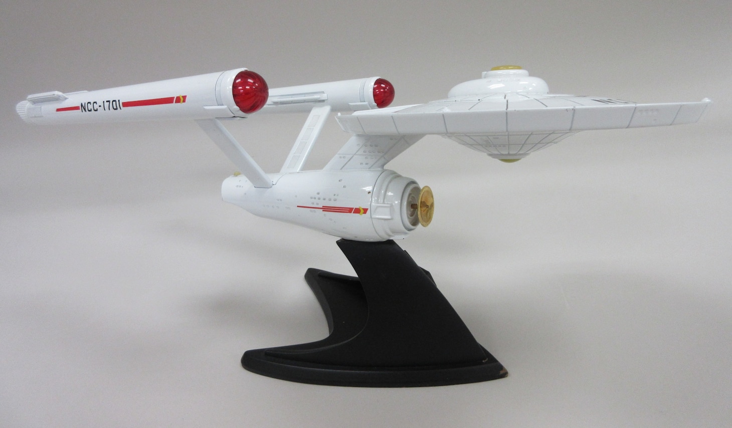 This ship model of Star Trek’s USS Enterprise (NCC-1701) was located aboard the United States Navy’s USS Enterprise (CVN-65) before being transferred to the Naval History and Heritage Command for preservation in 2006. Gene Roddenberry, the creator of Star Trek, wrote the premise for his space epic in 1964, just three years after the United States launched the nuclear-powered USS Enterprise (CVN-65), the most advanced aircraft carrier in the world at the time. Even Star Trek Art Director Matt Jefferies placed a drawing of the starship Enterprise next to that of the Navy aircraft carrier for scale. The Enterprise name has upheld its legacy for many decades within the Star Trek franchise. Naval History and Heritage Command Image.