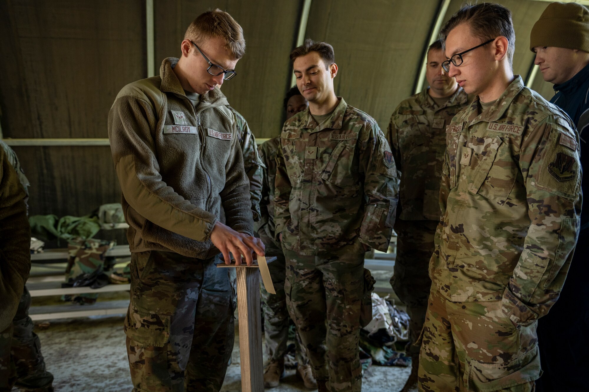 U.S. Airmen assigned to the 23rd Wing prepare a post-attack reconnaissance stand