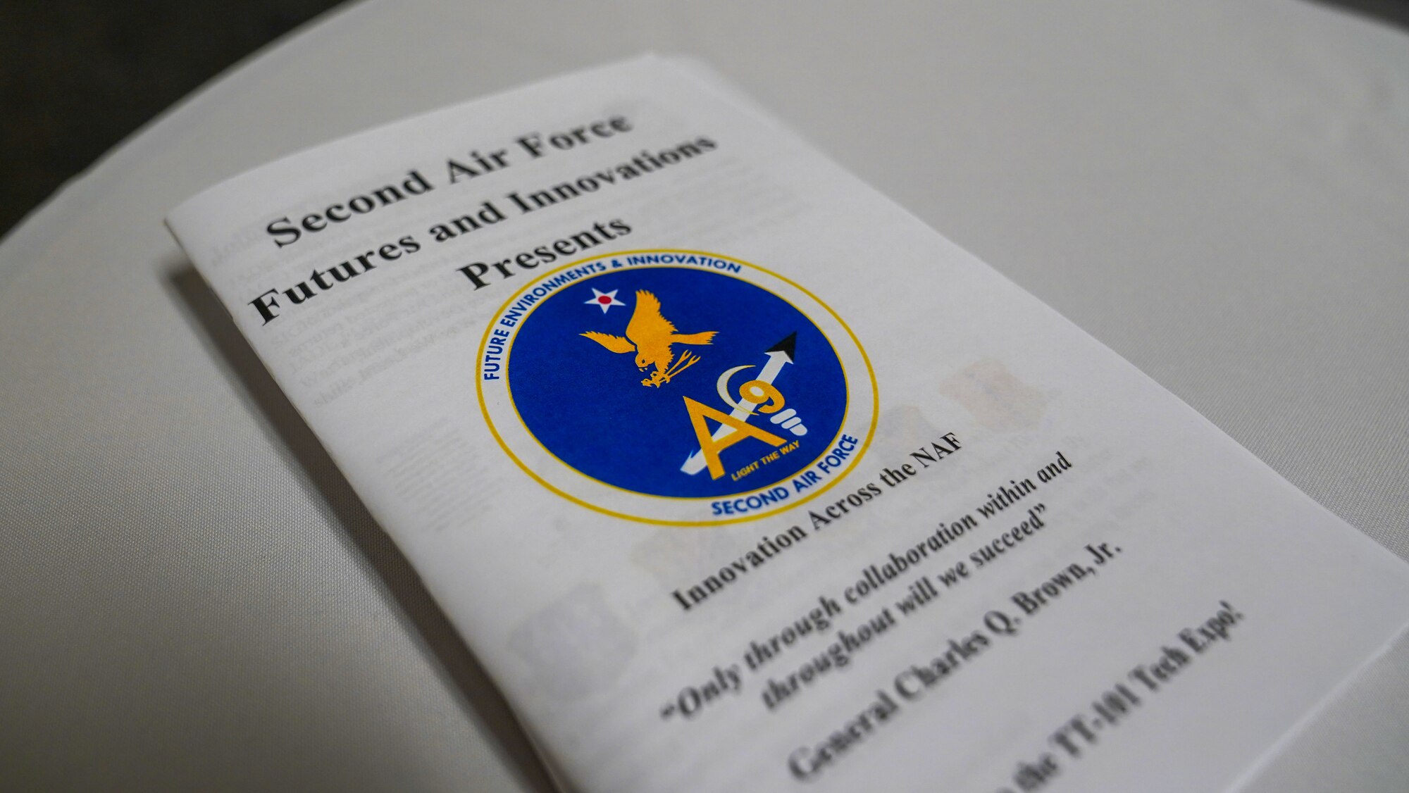 A Technical Training 101 Tech Expo brochure is laid out for attendees to pick up at Keesler Air Force Base, Mississippi, March 30, 2023.