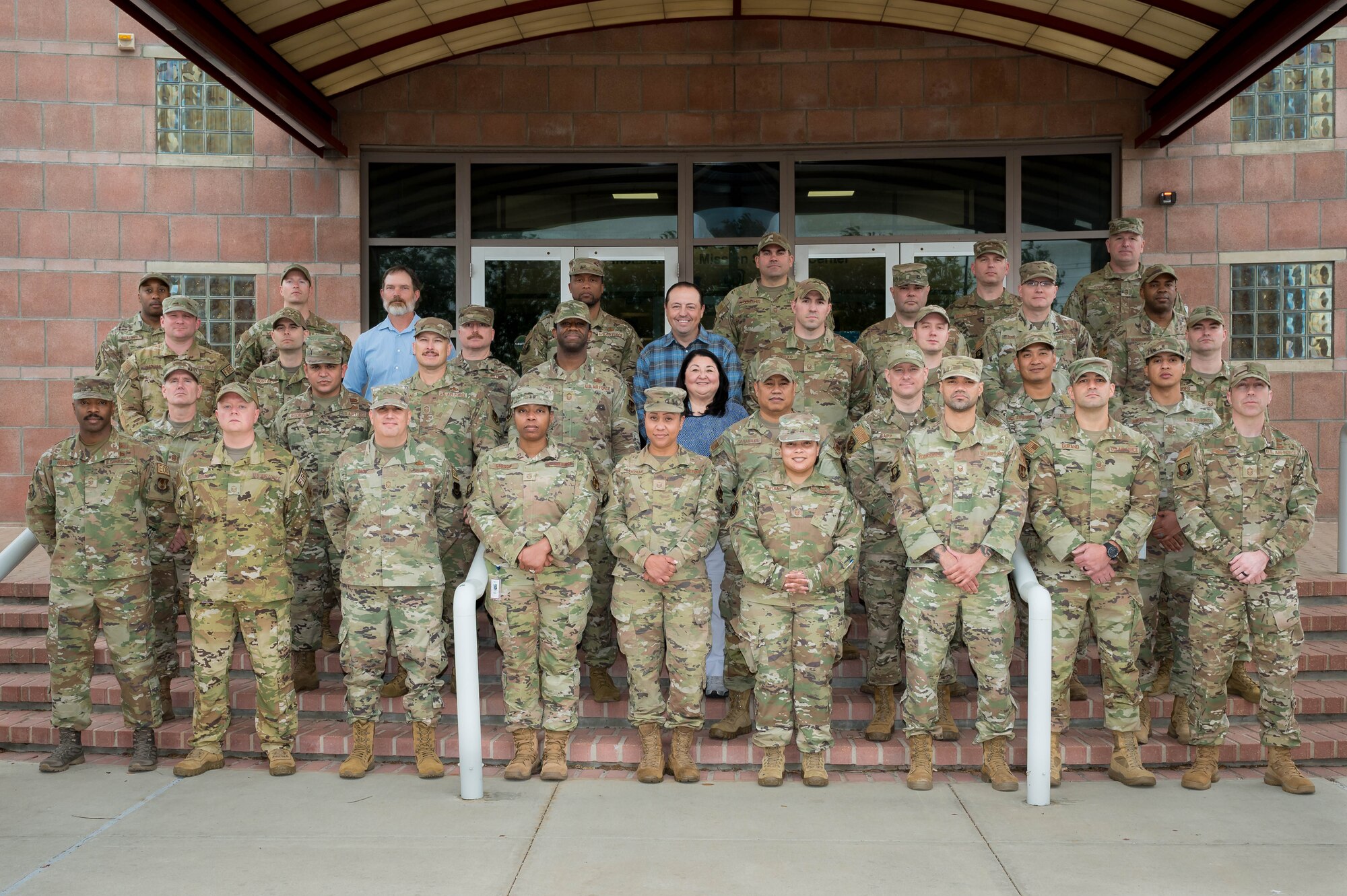 The Air Force Installation and Mission Support Center’s functional area managers and major command functional managers stand for a group photo at Joint Base San Antonio-Lackland, Texas, April 5, 2023.