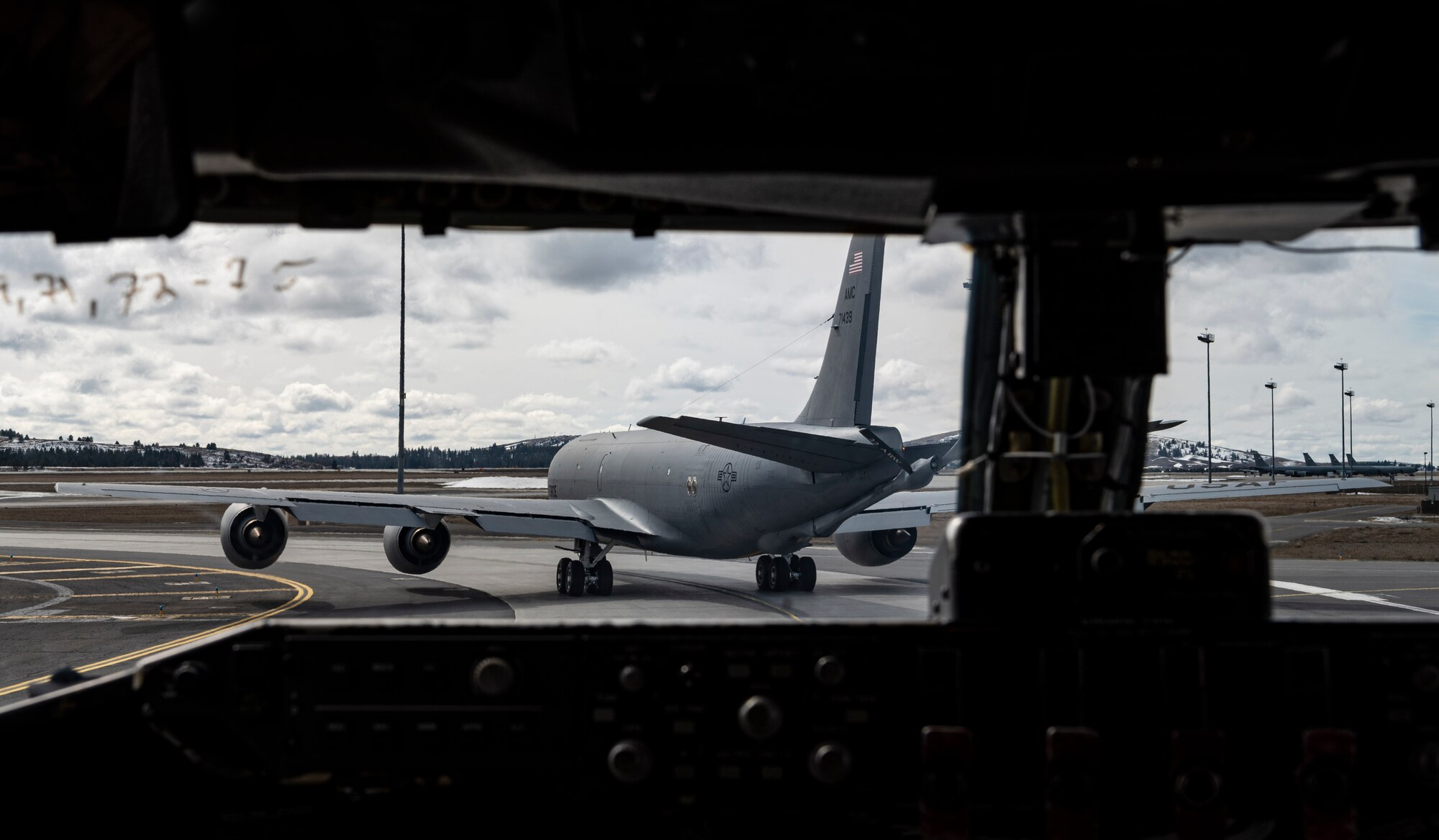 Three KC-135 Stratotankers assigned to the 92nd Air Refueling Wing, conduct a Minimum Interval Takeoff (MITO) Fairchild Air Force Base, Washington, March. 14, 2022. MITOs validate operational capability to launch multiple aircraft using minimum takeoff interval procedures. (U.S. Air Force photo by 2nd Lt. Ariana Wilkinson)