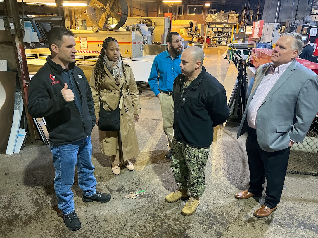 Employees from Defense Logistics Agency Troop Support, to include DLA Troop Support Deputy Commander Kishayra J. Lambert and Navy Capt. Tim Griffin, DLA Troop Support Subsistence branch director, visited Custom Mobile Food Equipment in Hammonton, N.J., on Mar. 31, 2023, to observe the vendor’s progress on producing food trucks that will be used to serve military installations. Defense Logistics Agency Troop Support partners with various military components to deliver food trucks to military bases across the country and continually works to deliver optimal, global supply chain solutions to enable ready, lethal Warfighters and other valued partners.