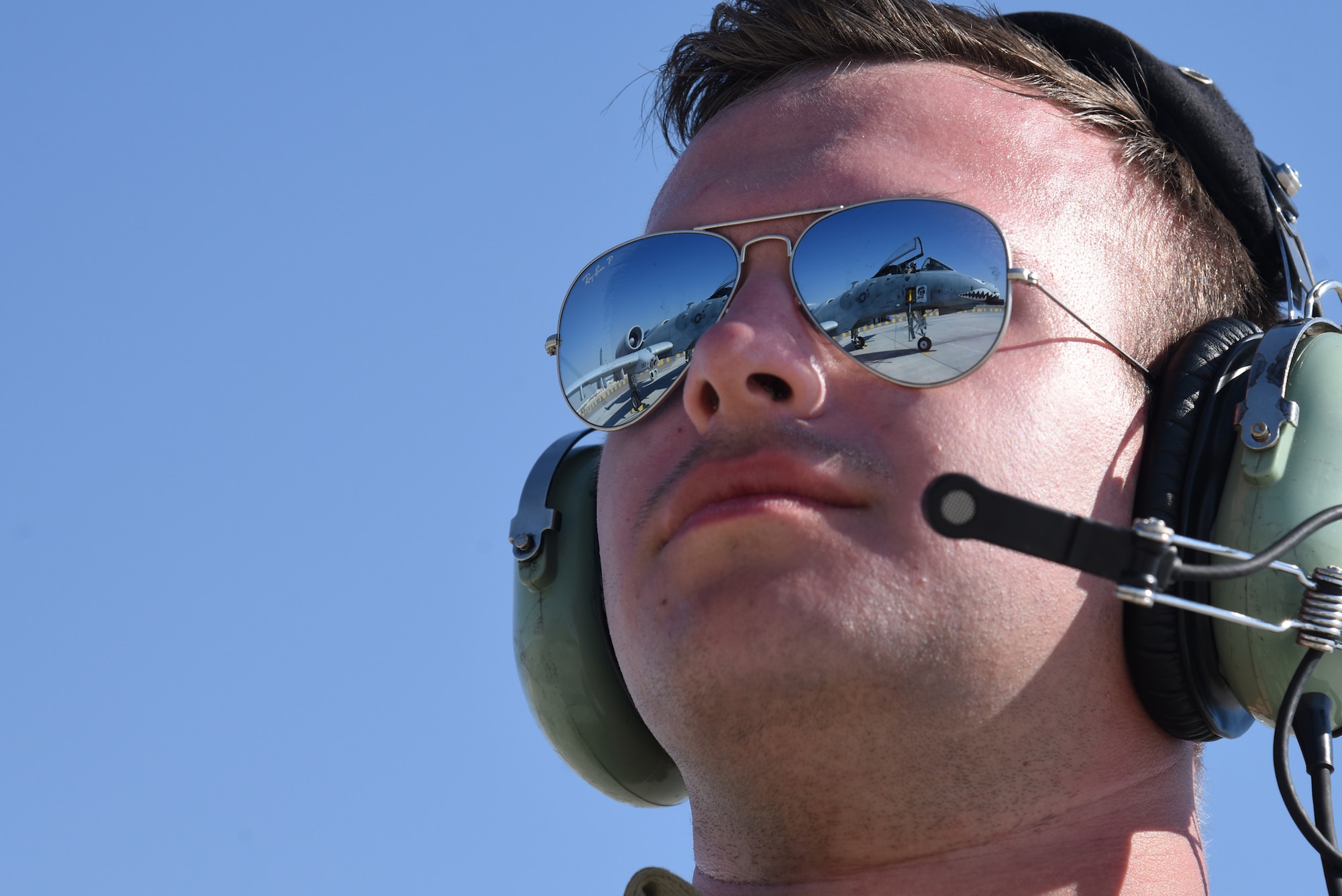 U.S. Air Force Airman First Class Matthew Cover, 75th Expeditionary Fighter Generation Squadron crew chief, prepares a U.S. Air Force A-10 Thunderbolt II for the first sortie at Al Dhafra Air Base, United Arab Emirates, April 6, 2023. The A-10 Thunderbolt II brings a new close air support capability which enhances the lethality and readiness within the U.S. Central Command area of responsibility. (U.S. Air Force photo by Tech. Sgt. Chris Jacobs/released)