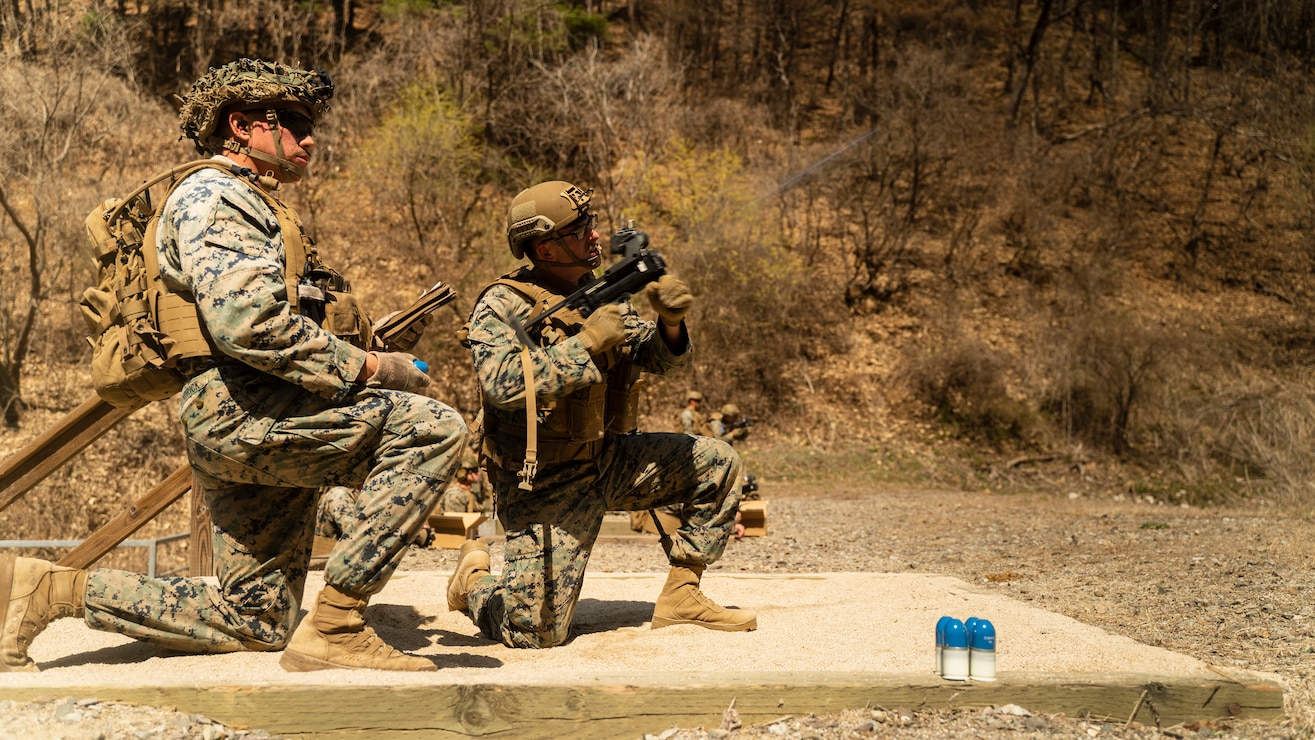 U.S. Marines with 3rd Battalion, 6th Marines participate in a live-fire grenade launcher range during Korean Marine Exercise Program 23-2 at Rodriguez Live-fire Complex, Republic of Korea, March 30, 2023. is a series of continuous-combined training exercises designed to enhance the ROK-U.S. Alliance, promote stability on the Korean Peninsula, and strengthen combined military capabilities and interoperability. 3rd Battalion, 6th Marines is forward deployed in the Indo-Pacific under 4th Marines, 3rd Marine Division as part of the Unit Deployment Program.