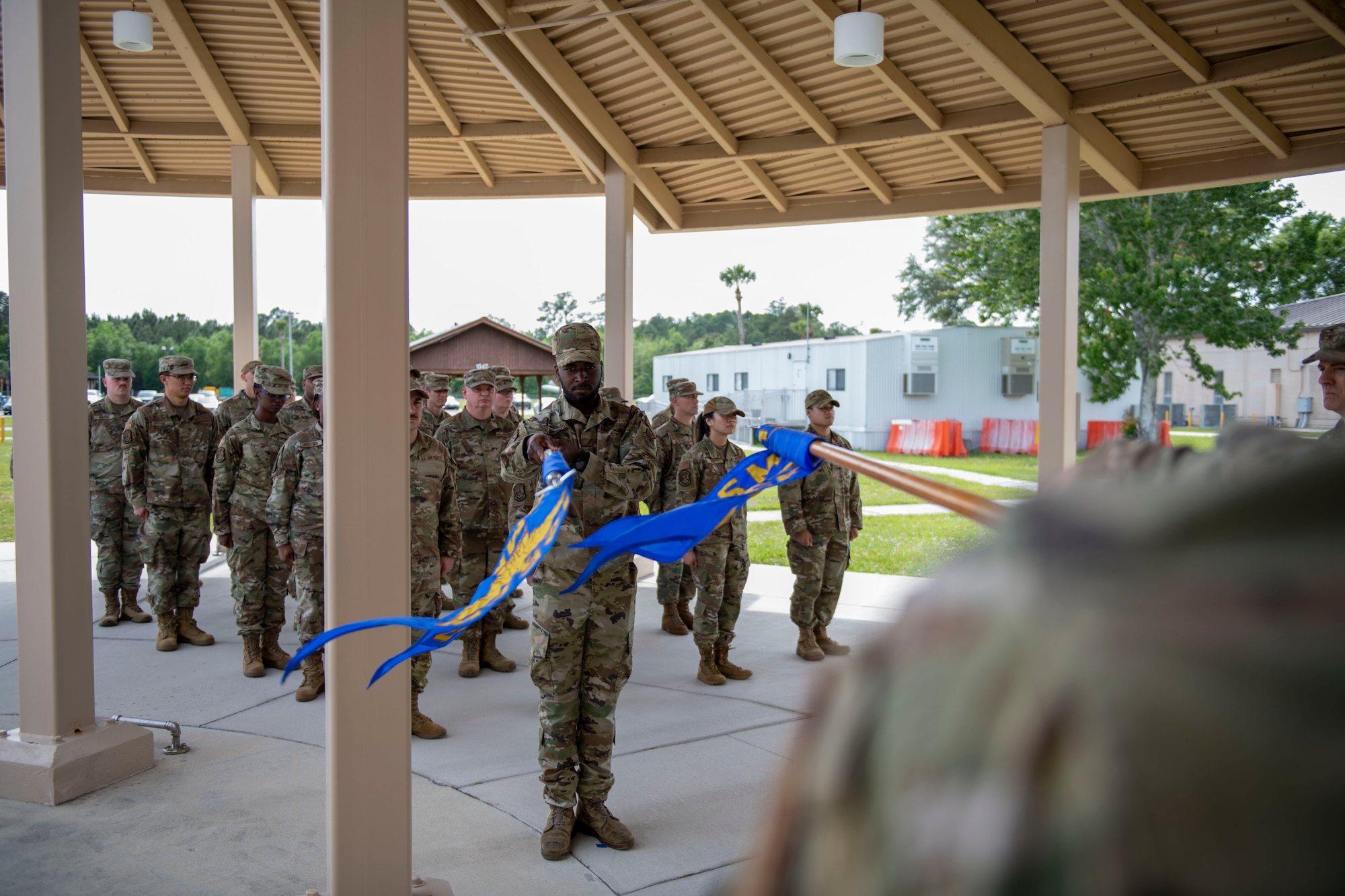 An activation ceremony was held for the newly-designated 125th Communications Squadron, April 2, 2023, at the 125th Fighter Wing in Jacksonville, Florida. The squadron was recently tasked with the stand-up of a Mission Defense Team (MDT) whose primary mission will be to provide functional mission assurance to the 125th Fighter Wing. The increased responsibility moves the 125th communications flight beyond its base communications and information technology focus resulting in the redesignation as a squadron. (U.S. Air National Guard photo by Staff Sgt. Cole Benjamin)