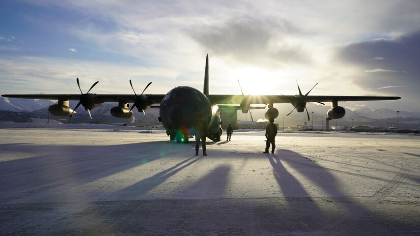 Alaska Air National Guard aircrew and ground maintenance personnel from the 176th Wing prepare a 211th Rescue Squadron HC-130J Combat King II aircraft for launch on a training mission from Joint Base Elmendorf-Richardson, Alaska, Feb. 7, 2023. The HC-130J along with the 210th RQS HH-60G Pave Hawk helicopter and rescue personnel from the 212th RQS sit alert for the federal search and rescue mission across Alaska’s vast Arctic region. The HC-130J’s aerial refueling capability significantly extends the HH-60G Pave Hawk’s range for conducting search and recovery missions.