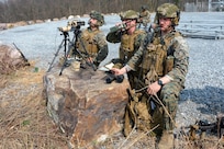 U.S. Marines with the 2nd Air-Naval Gunfire Liaison Company (ANGLICO) from Marine Corps Base Camp Lejeune, North Carolina, conduct close air support training at Fort Indiantown Gap's Bollen Air-To-Ground Range on April 5, 2023. (Pennsylvania National Guard photo by Brad Rhen)