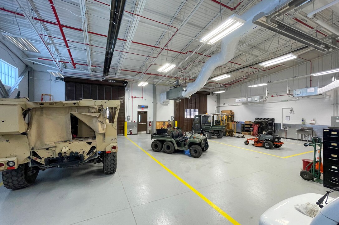 Equipment is seen in the newly opened Army Field Support Battalion maintenance building