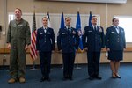 U.S. Air Force Col. Martin Timko, 167th Airlift wing commander, stands with the 167th Airlift Wing’s Outstanding Airmen of the Year, Senior Airman Dallis Myers, 167th Medical Group, Staff Sgt. Jessie Trejo, 167th Security Forces Squadron, Chief Master Sgt. Jeffrey DeMille, 167th Operations Support Squadron, and Master Sgt. Ashleigh Palmer, 167th Maintenance Squadron, during a ceremony at the wing, April 2, 2023. Trejo, DeMille and Palmer were recognized as the winners in their respective categories at the state level