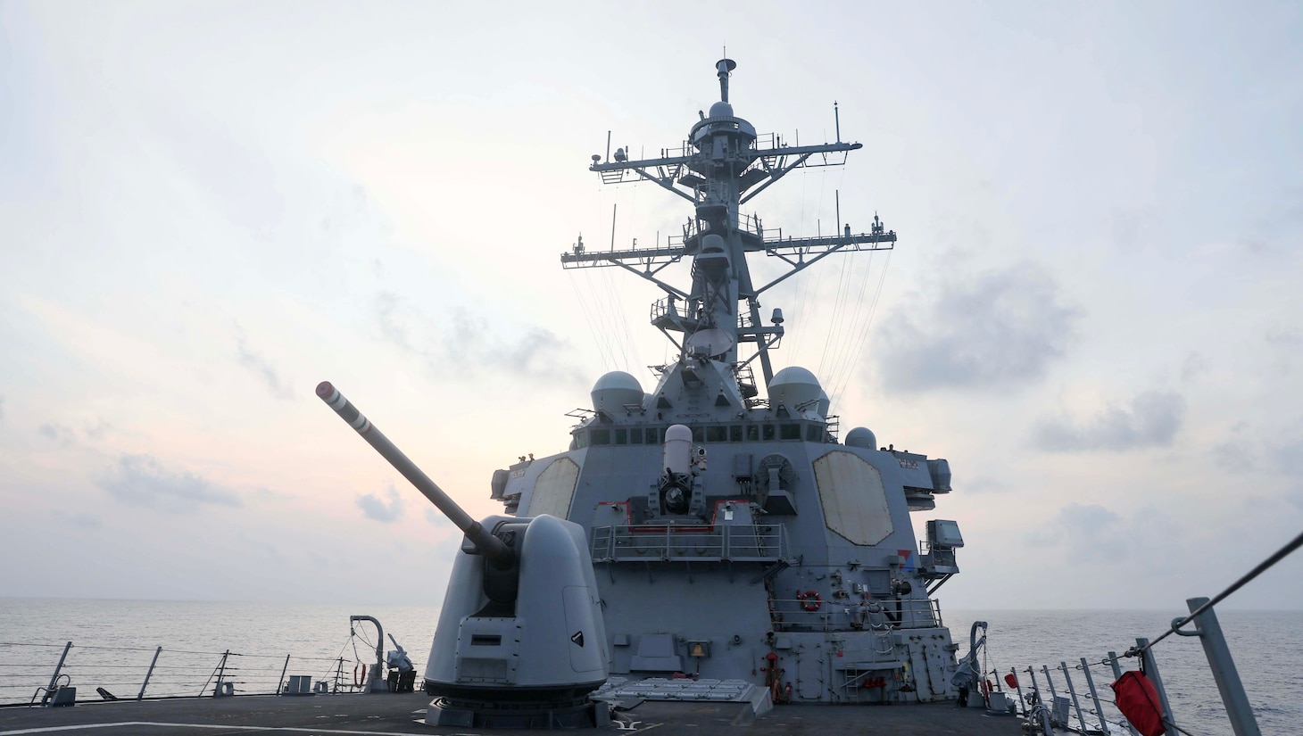 The Arleigh Burke-class guided-missile destroyer USS Milius (DDG 69) conducts routine underway operations. Milius is forward-deployed to the U.S. 7th Fleet area of operations in support of a free and open Indo-Pacific.