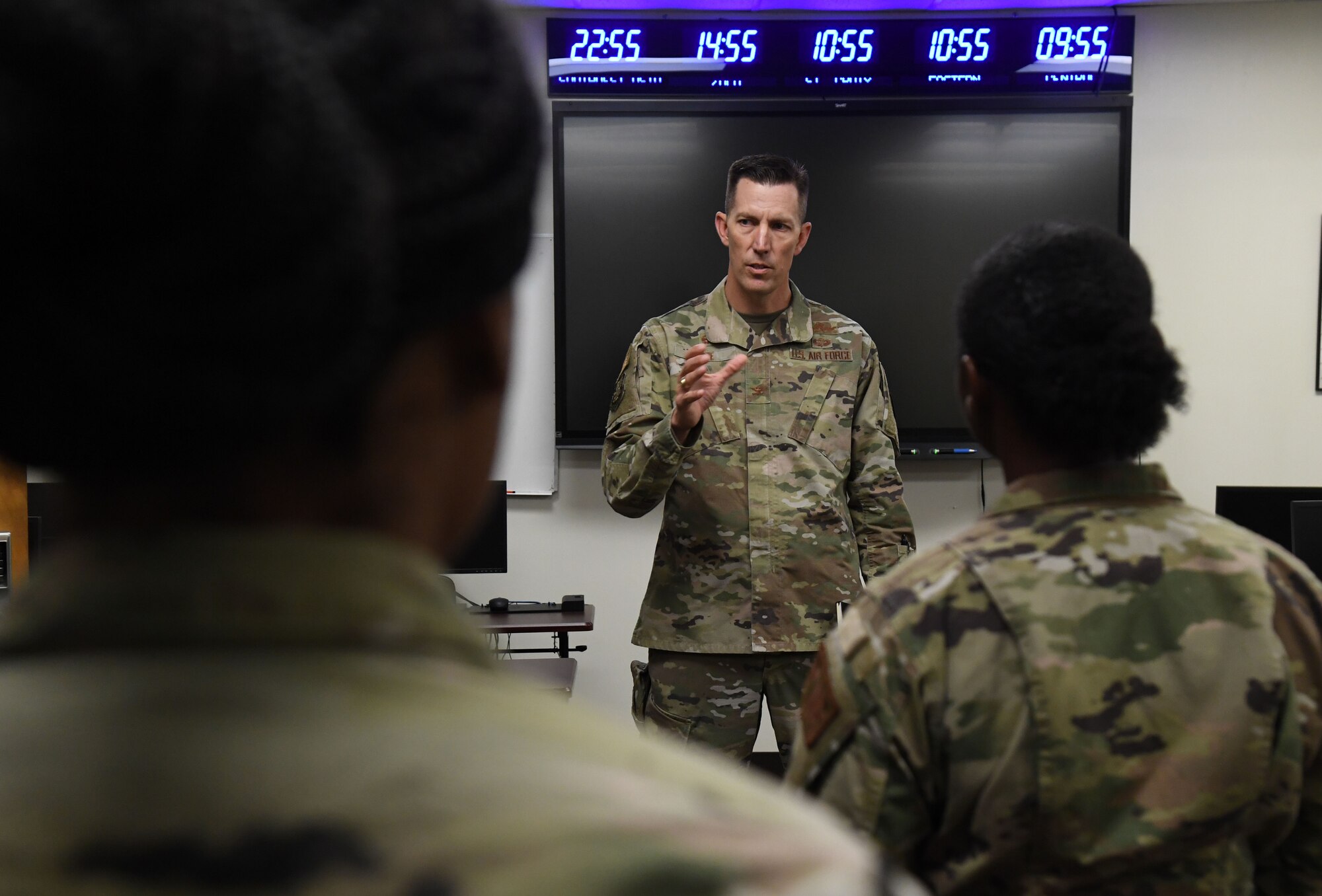 U.S. Air Force Col. Billy Pope, 81st Training Wing commander, visits the 81st Logistics Readiness Squadron logistics plans department during the 81st Mission Support Group Immersion Tour inside the Taylor Logistics Center at Keesler Air Force Base, Mississippi, April 7, 2023.