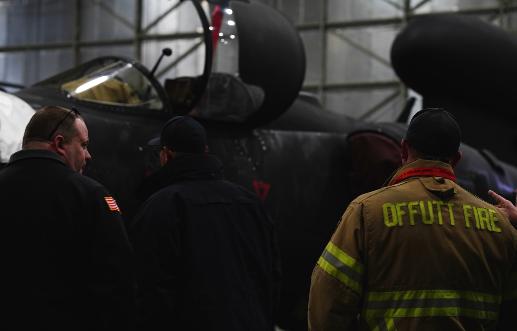 The U.S. Air Force 55th Wing fire department receives training on the U-2 Dragon Lady during Dragon Flag EAST, March 29, 2023, at Offutt Air Force Base, Nebraska.